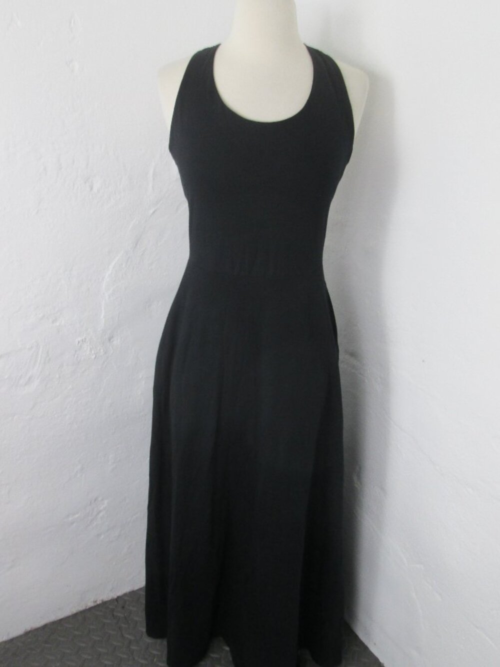 NEW Pact Organic Cotton Black Fit & Flare Open Back Maxi Dress Women's Size S